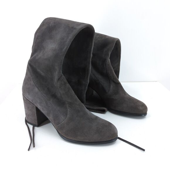 Stuart Weitzman Women 10 Tieland Boots Gray Suede OTK Almond Toe Block Heel Tie - Picture 7 of 9